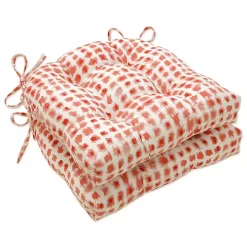 Coral Checkered Wicker Chair Cushions, Set of 2