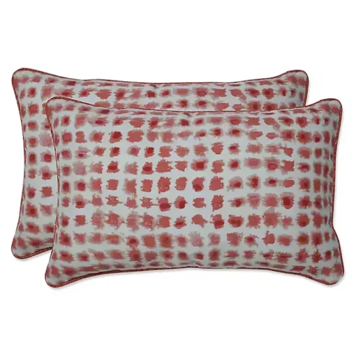 Coral Dotted Outdoor Lumbar Pillows, Set of 2