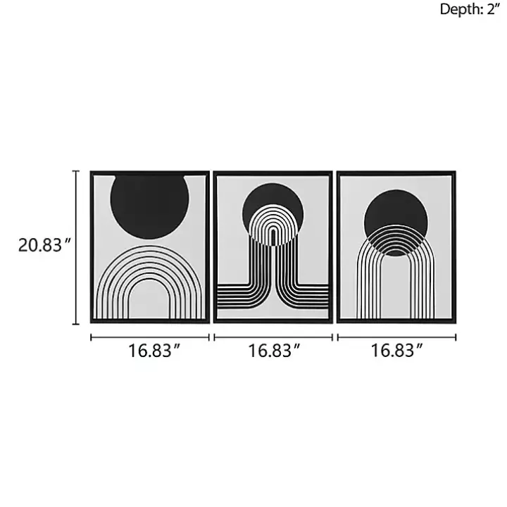 Cosmic Curl Geometric 3-pc. Grayscale Wall Art