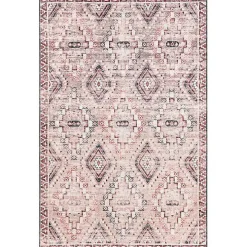 Cream & Red Diamond Trellis Washable Area Rug, 7x9