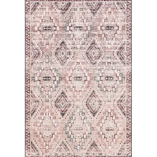 Cream & Red Diamond Trellis Washable Area Rug, 7x9