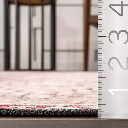 Cream & Red Diamond Trellis Washable Area Rug, 7x9