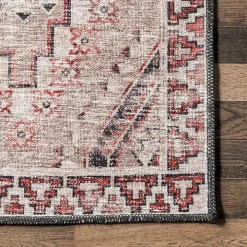 Cream & Red Diamond Trellis Washable Area Rug, 7x9