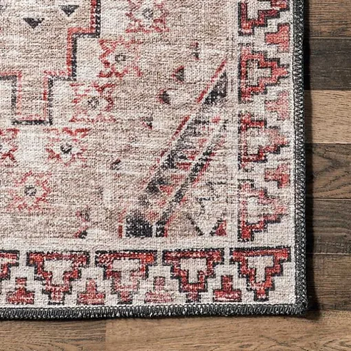 Cream & Red Diamond Trellis Washable Area Rug, 7x9