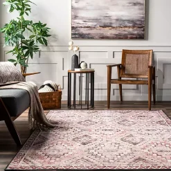 Cream & Red Diamond Trellis Washable Area Rug, 7x9
