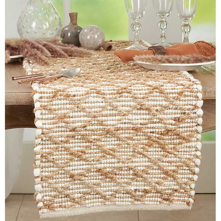 Cream and Tan Woven Diamond Table Runner