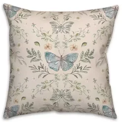 Cream Botanical Butterfly Throw Pillow