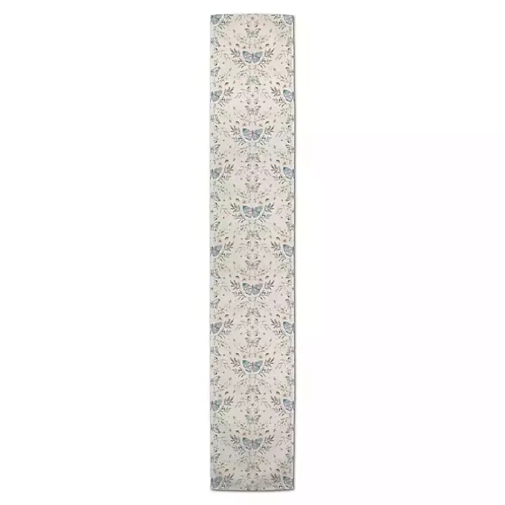 Cream Botanical Butterfly Table Runner, 90 in.