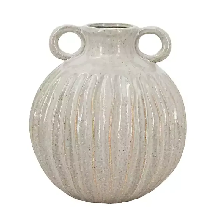 Cream Drip Ceramic Vase with Handles, 9 in.