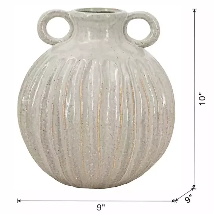 Cream Drip Ceramic Vase with Handles, 9 in.