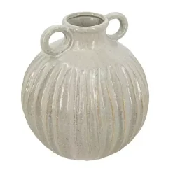Cream Drip Ceramic Vase with Handles, 9 in.