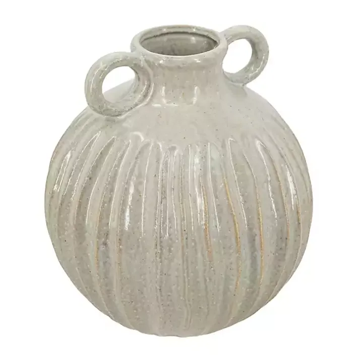 Cream Drip Ceramic Vase with Handles, 9 in.
