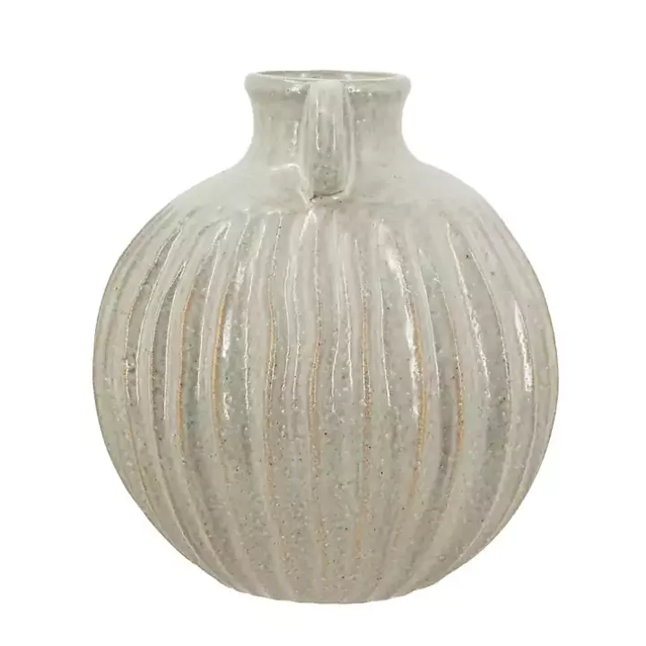 Cream Drip Ceramic Vase with Handles, 9 in.