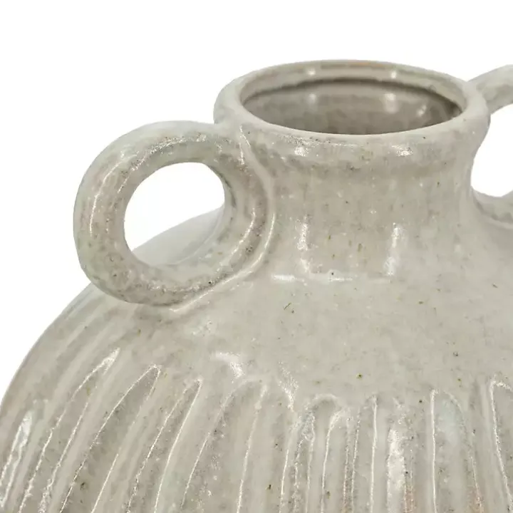 Cream Drip Ceramic Vase with Handles, 9 in.