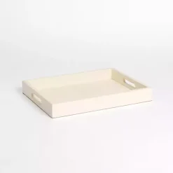 Cream Faux Leather Decorative Tray
