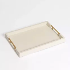 Cream Faux Leather Gold Handle Tray