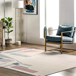 Cream Geometric Shapes Washable Area Rug, 8x10