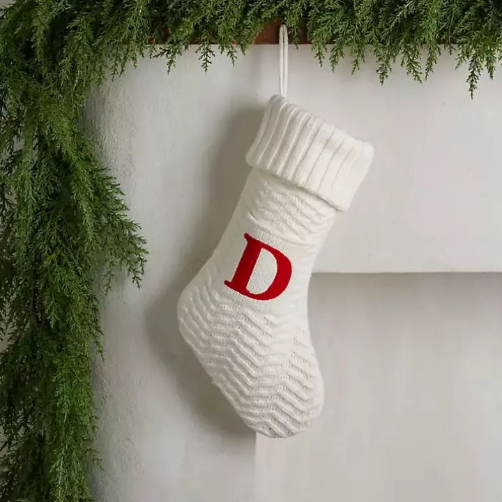 Cream Knit Monogram D Christmas Stocking