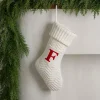 Cream Knit Monogram F Christmas Stocking