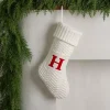 Cream Knit Monogram H Christmas Stocking