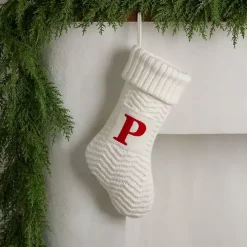 Cream Knit Monogram P Christmas Stocking