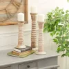 Cream Mango Wood Candle Holders, Set of 3