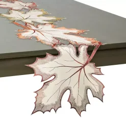 Cream Maple Leaves Embroidered Table Runner