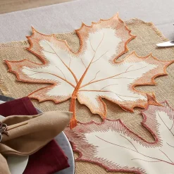 Cream Maple Leaves Embroidered Table Runner