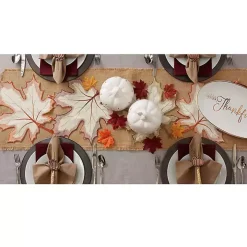 Cream Maple Leaves Embroidered Table Runner