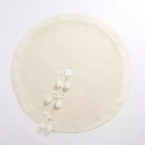 Cream Metallic Pom Pom Christmas Tree Skirt