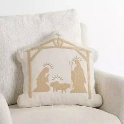 Cream Nativity Christmas Pillow