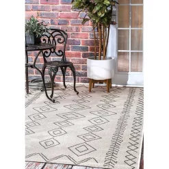 Cream Serna Tribal Outdoor Area Rug, 5x7