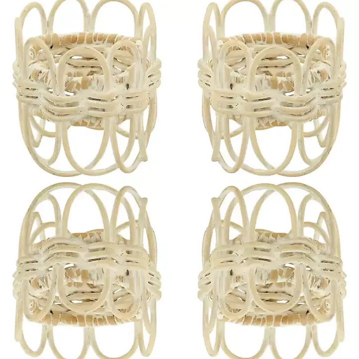 Cream Twisted Rattan Napkin Rings, Set of 4