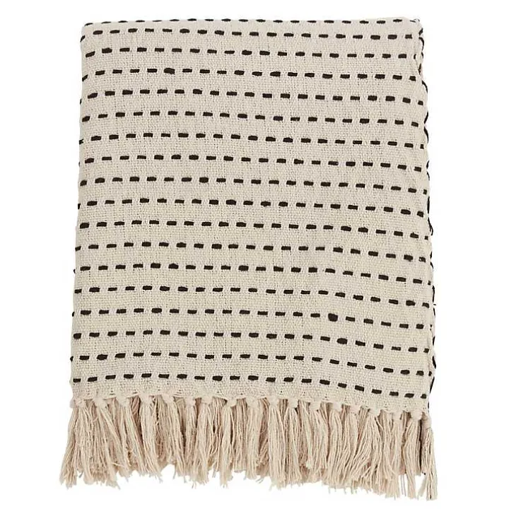 Cream Woven Dashed Cotton Throw