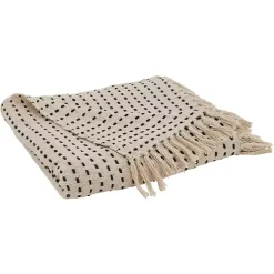 Cream Woven Dashed Cotton Throw