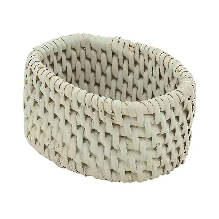 Cream Woven Rattan Oval Napkin Rings, Set of 4
