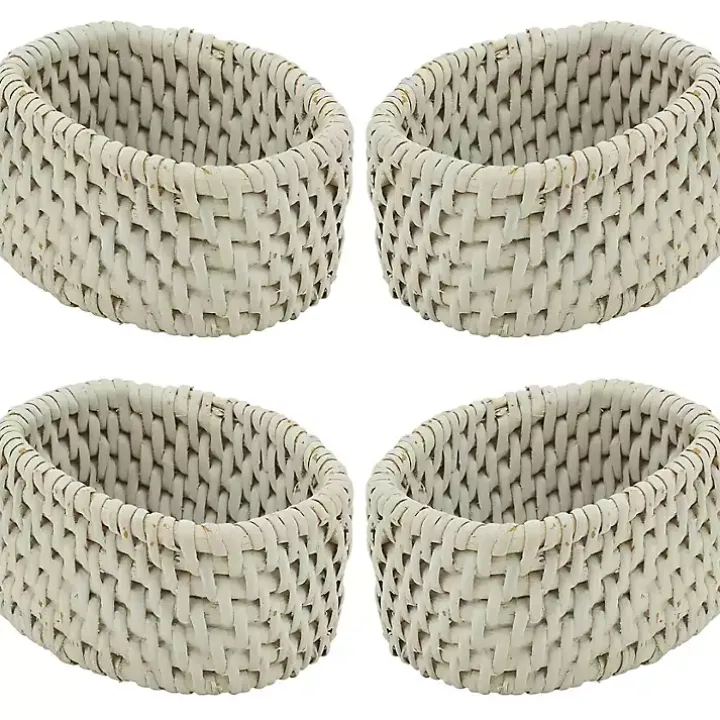 Cream Woven Rattan Oval Napkin Rings, Set of 4