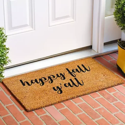 Cursive Happy Fall Y'all Coir Doormat, 24x36