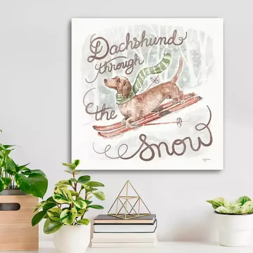 Dachshund Through the Snow Canvas Art Print