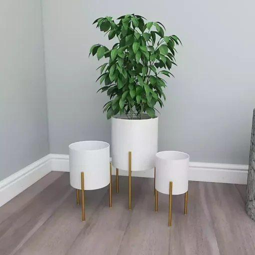 Daisy White Modern Iron Planters, Set of 3