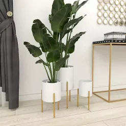 Daisy White Modern Iron Planters, Set of 3