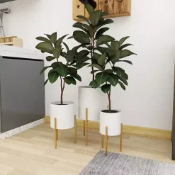 Daisy White Modern Iron Planters, Set of 3
