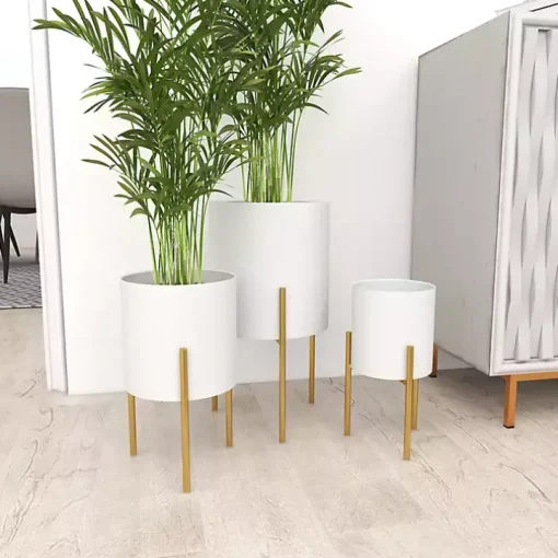 Daisy White Modern Iron Planters, Set of 3