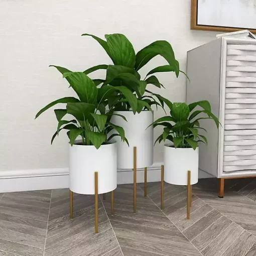 Daisy White Modern Iron Planters, Set of 3