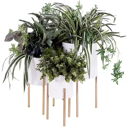 Daisy White Modern Iron Planters, Set of 3
