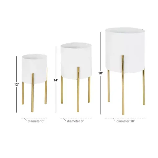 Daisy White Modern Iron Planters, Set of 3