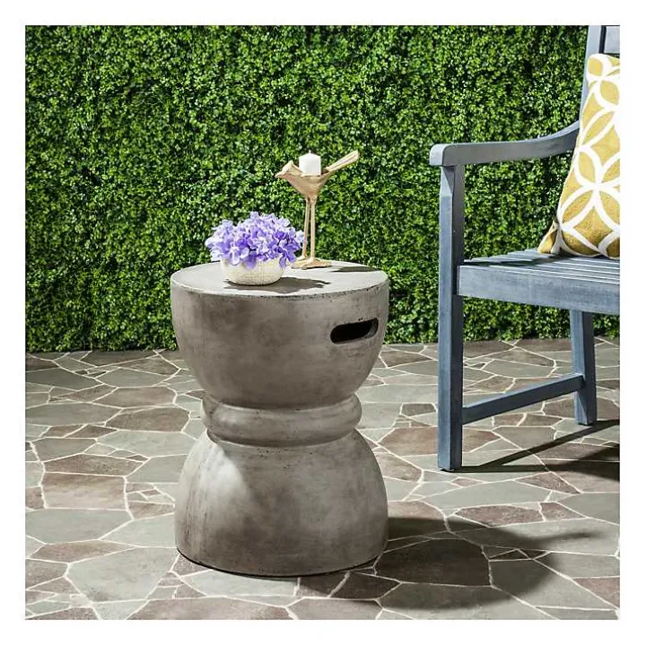 Dark Gray Drum Accent Table with Handles