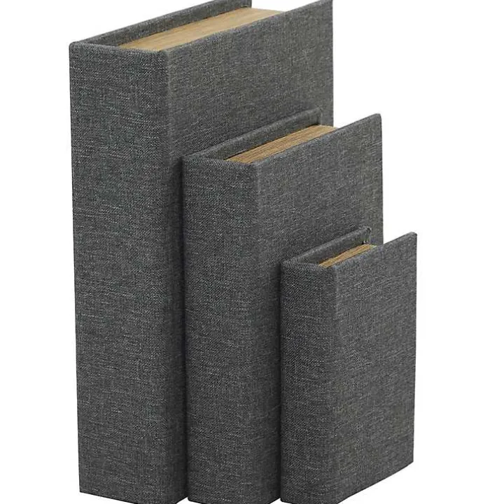 Dark Gray Linen Book Boxes, Set of 3