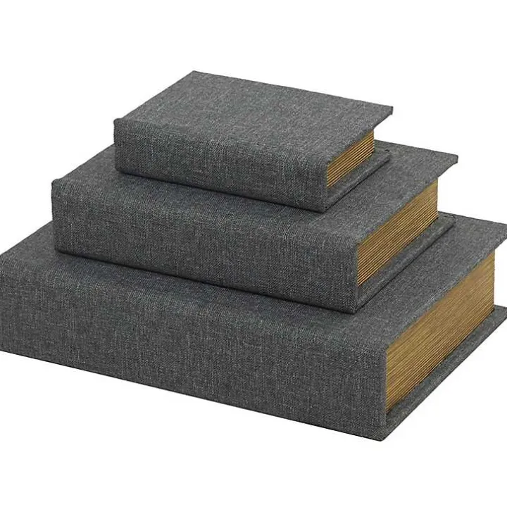 Dark Gray Linen Book Boxes, Set of 3