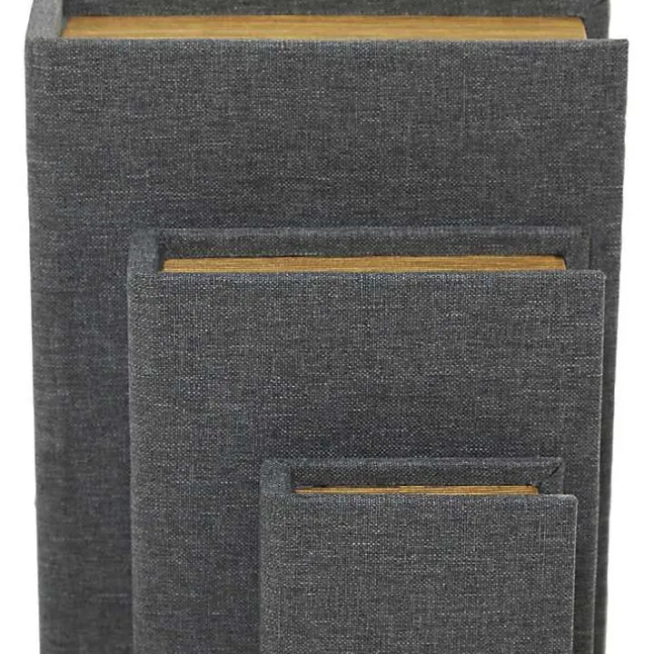 Dark Gray Linen Book Boxes, Set of 3